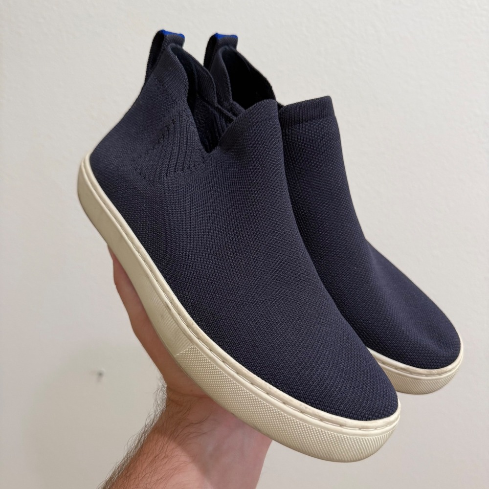 Rothys The Chelsea Navy Night Knit High Top Slip On Sneakers Womens 8.5